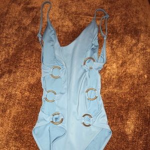 Blue One piece - copper rings on hips